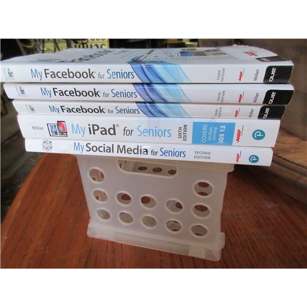 Seniors social media and technology books in crate