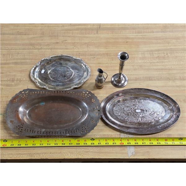 E.P silver plated copper trays and vases