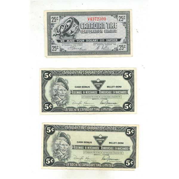 Canadian Tire  Corporation Limited 25 Cents and (2) 5 Cents Currency.