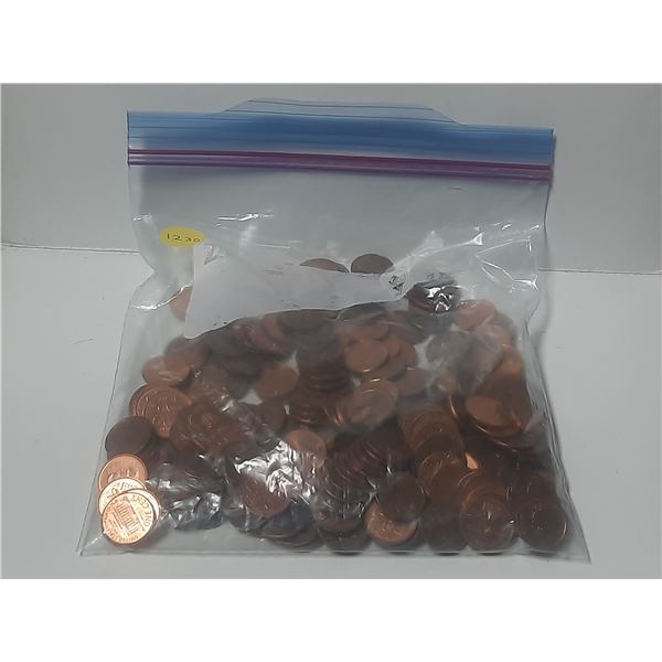 Bag of Canadian/U.S.A One Cents Coins.