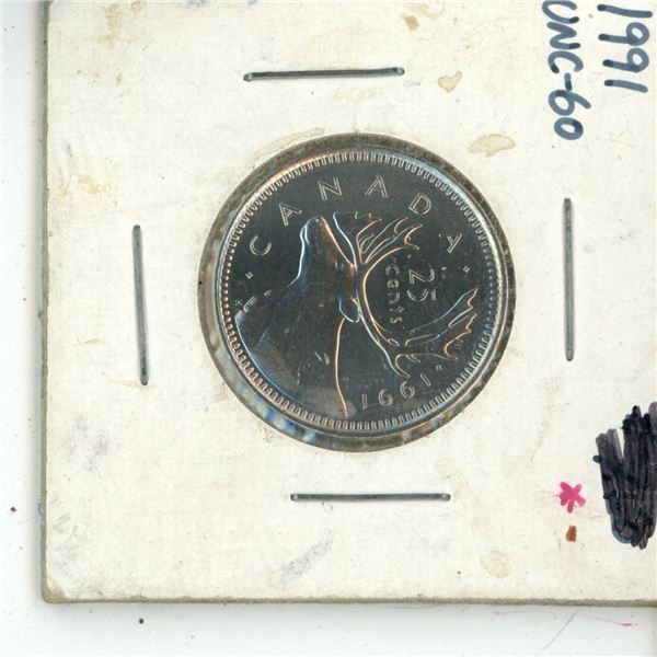1991 UNC-60 Canadian 25 Cent Coin