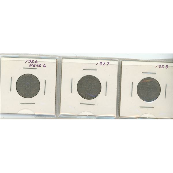 1926 (Near 6)-1928 Canadian 5 Cent Coin