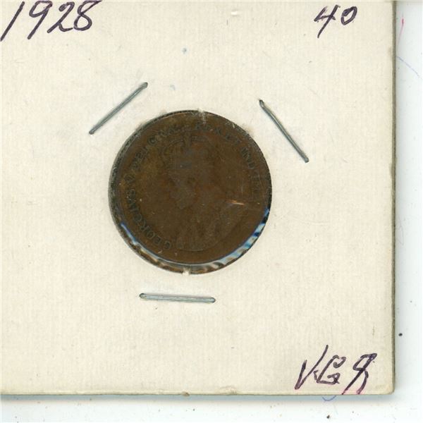 1928 VG8 40 Canadian one cent Coin