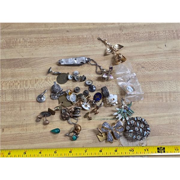 Brooches and misc earrings