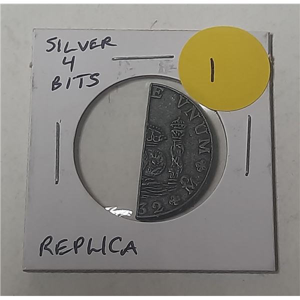 Replica Cut Spanish Silver 4 Reales (4 Bits).1732. Mexico City Mint. This is not a real coin.