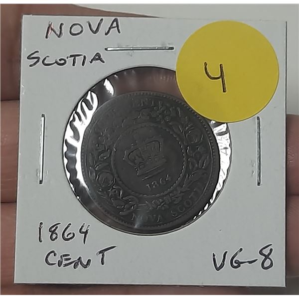 Nova Scotia. 1864 1 Cent. The last coin issued by Nova Scotia before it joined Canada in 1867. VG-8.