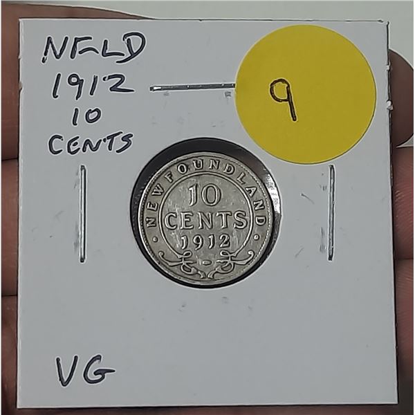 Newfoundland. 1912 Silver 10 Cents. VG-8.