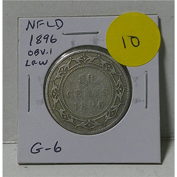 Newfoundland. 1896 Silver 50 Cents. Obverse 1 with Large W in NEWFOUNDLAND. G-6.