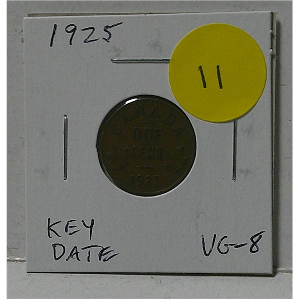 Canada. 1925 Small Cent. Key Date. VG-8.