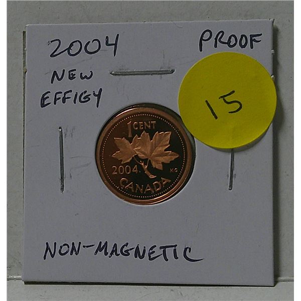 2004 Canadian Small Cent. New Effigy of the Queen. Non-Magnetic. Proof with Ultra Heavy Cameo.