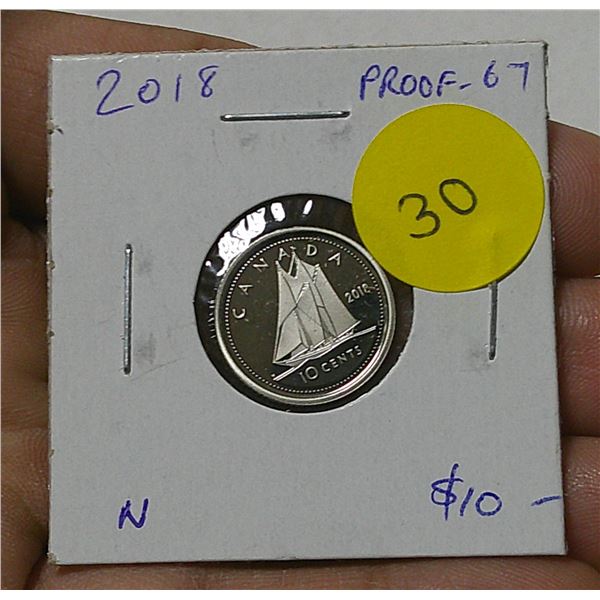 2018 Canadian 10 Cents. Proof with Ultra Heavy Cameo.
