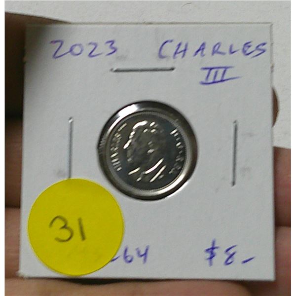2023 Canadian King Charles III 10 Cents. The first issue for the new king. MS-64.