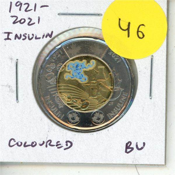 1921 – 2021 Insulin $2 Toonie. Commemorates the 100th Anniversary of Doctors Banting and Be