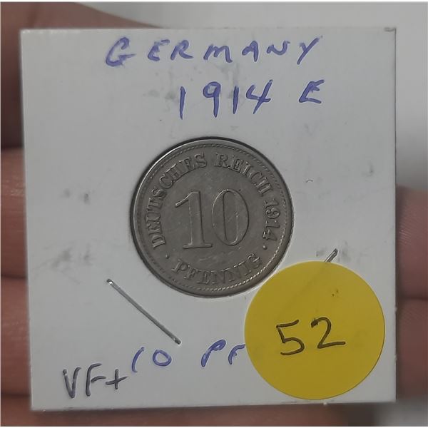 Germany – Empire. 1914E 10 Pfennig. Scarce Muldenhutten Mint. Issued the first year of Worl