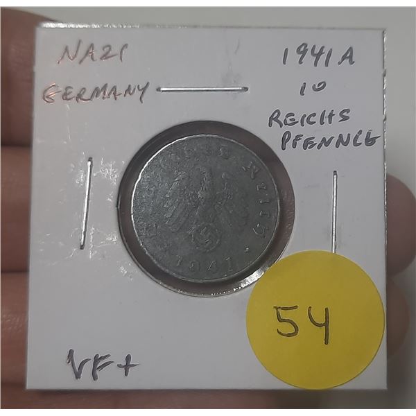 Germany – Nazi Third Reich. 1941 10 Reichspfennig. Berlin Mint. Eagle and Swastika. VF+.