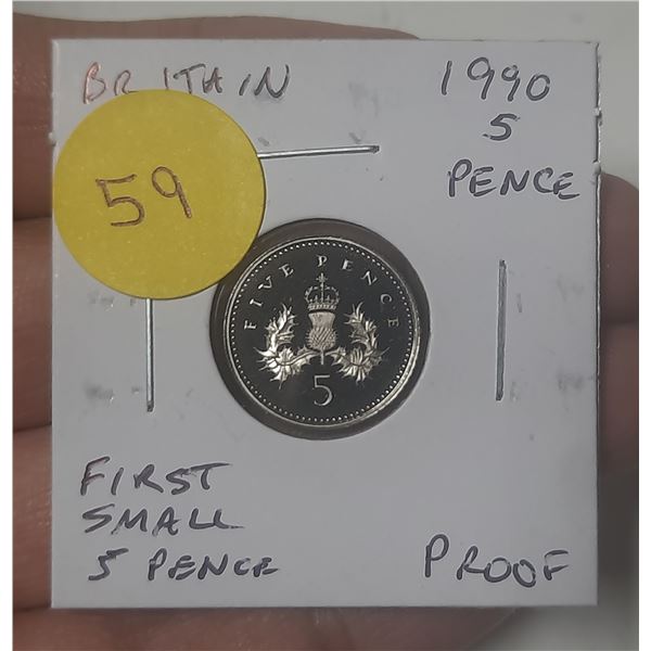 Great Britain. 1990 5 Pence. First Small 5 Pence coin. Proof with Ultra Heavy Cameo.
