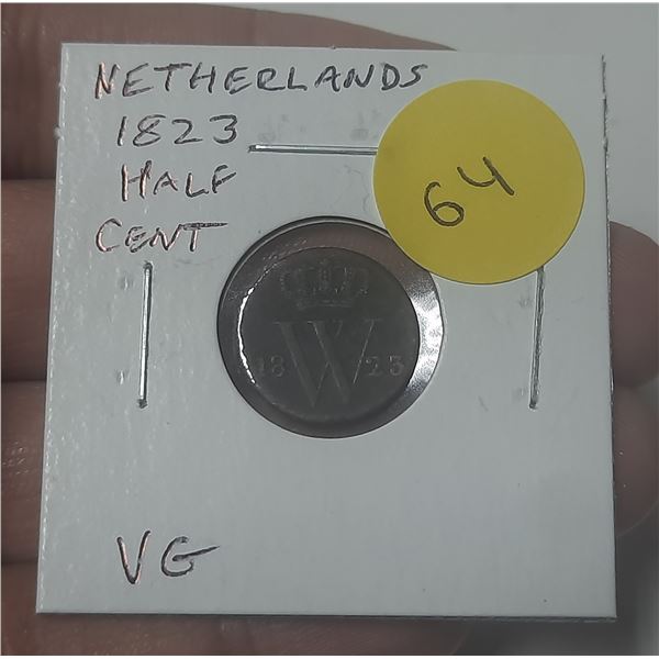 Netherlands. 1823 Half Cent. VG.