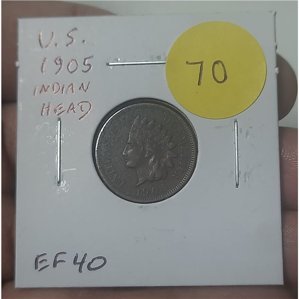 U.S. 1905 Indian Head Cent. EF-40.