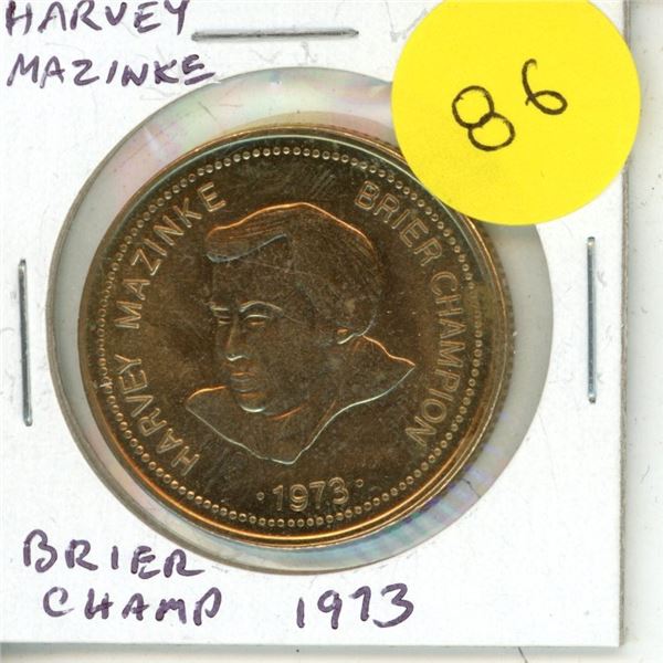 Harvey Mazinke, 1973 Brier Curling Champion medal. Uncirculated.
