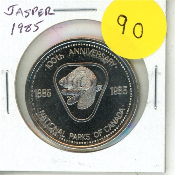 1985 Jasper, Alberta Trade Dollar. Commemorates the 100th Anniversary of the National Parks of Canad