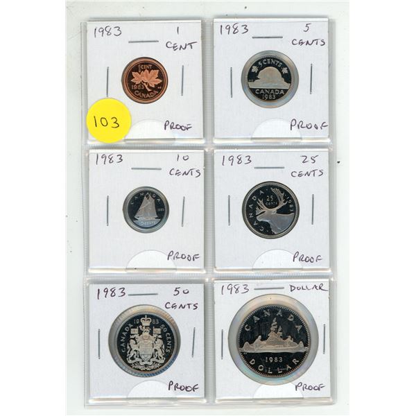 1983 Canadian 6-coin Proof Set. All coins have Ultra Heavy Cameos.