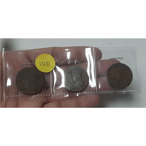 Set of 3 1939 Royal Visit to Canada bronze medals. Issued to commemorate the first visit to Canada b