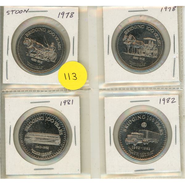 Set of 4 Saskatoon Trade Dollars commemorating transportation. 1978 – 1982.