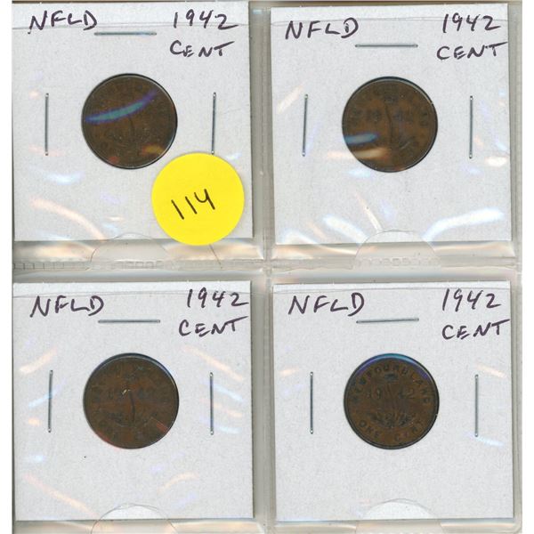 Set of 4 Newfoundland 1942 Cents. VF – EF.