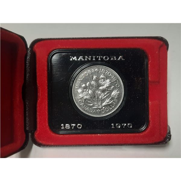 1870 – 1970 Nickel Dollar. Commemorates the 100th Anniversary of Manitoba joining Canada. S