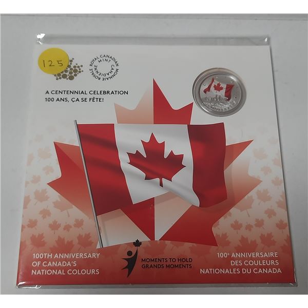 1921 – 2021 Centennial of Canada’s National Colours $5. Colourized Red Flag. 99.99