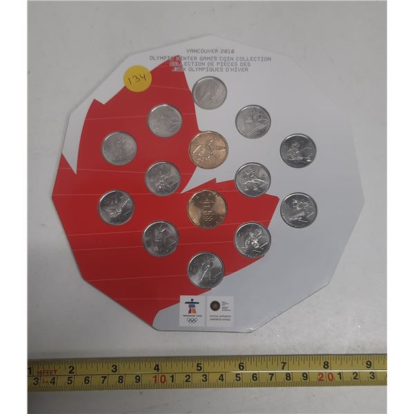 Vancouver 2010 Winter Olympic Games Coin Collection. 14 coins, including 12 Olympic 25 Cents and 2 O