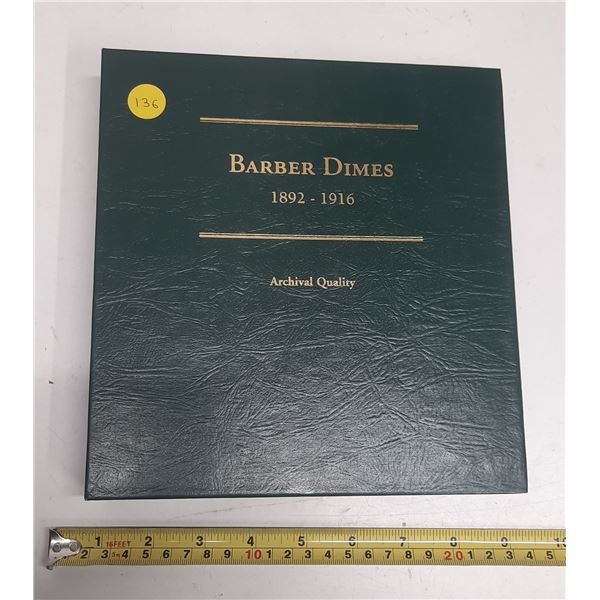 Empty Barber Dimes 1892 – 1916 Album. Housed in an archival quality Littleton Custom Coin A