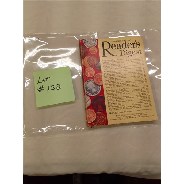 November 1956 Reader's Digest – Iconic coin-cover issue featuring a striking close-up of U.