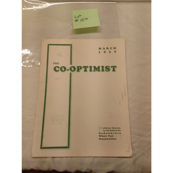 March 1930 “The Co-Optimist” – Official Monthly Magazine of the Saskatche