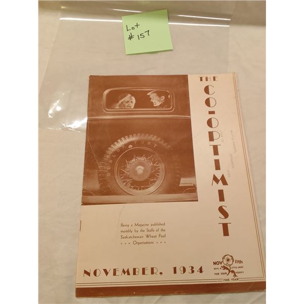 Rare November 1934 “The Co-op Optimist” Magazine – Saskatchewan Wheat Poo