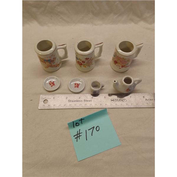 Vintage Disney Winnie the Pooh Miniature Porcelain Tea Set Pieces – 7 pc Lot - Rare and ado