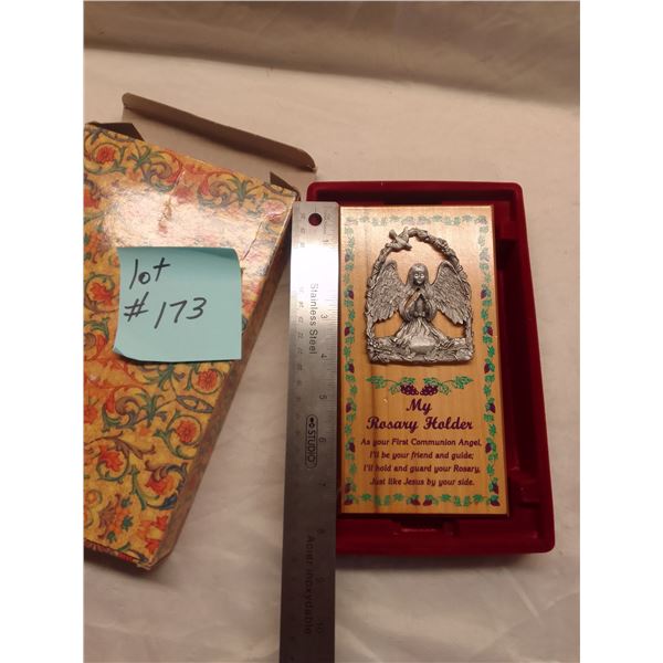 Charming Vintage First Holy Communion Angel Rosary Holder Plaque - Beautiful wooden plaque featuring