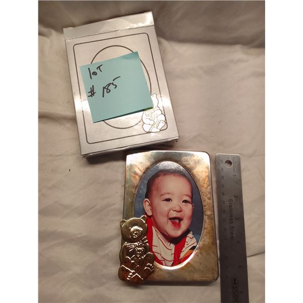 Vintage Baby Photo Frame with Teddy Bear Accent – 3.5" x 5" Oval Portrait - Adorable silver