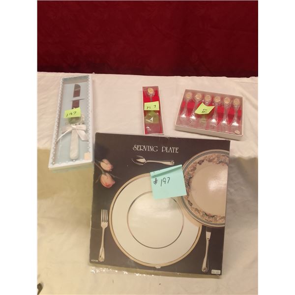 Elegant Serving Collection** - gold-rimmed serving plate (new in box) - cake/pie server with porcela