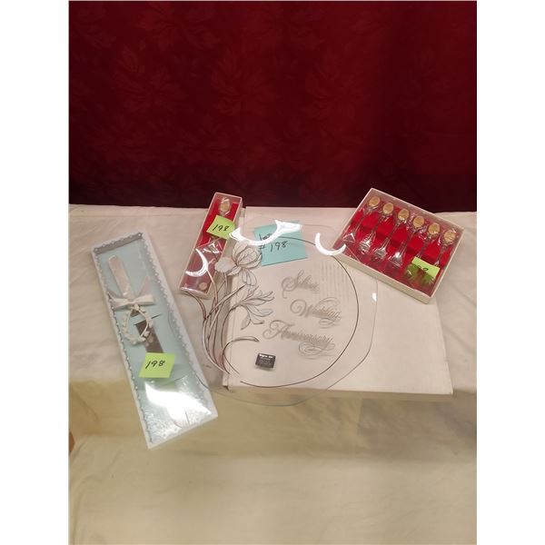 Elegant Silver Wedding Anniversary Serving Set - Commemorative 25th Silver Wedding Anniversary glass
