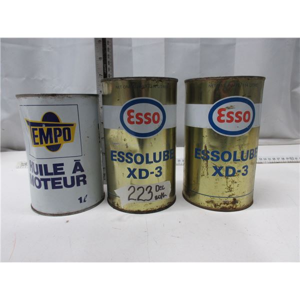3 Oil Tins Esso and Tempo (full)