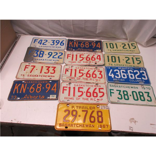 10 1970s License Plates Sask Alberta and B.C.
