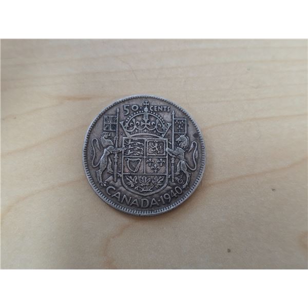 Canadian 1940 50 cent silver coin