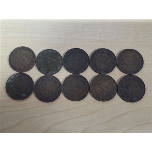 10 large 1 cent canadian coins