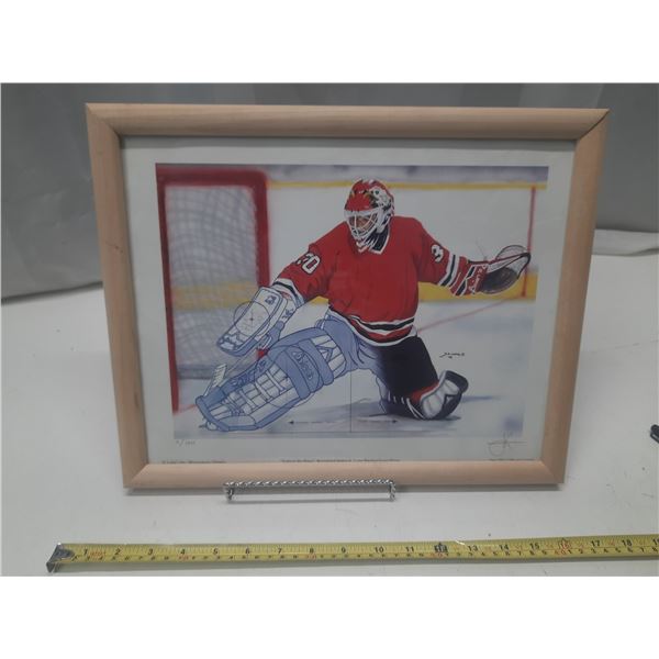 "Tight to the Pipes" Registered James A Long Sports Classic Prints - Framed Art Print of Hockey Play
