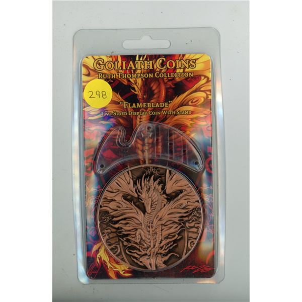 Goliath Coins - Ruth Thompson Collection "Flame Blade" Two Sided Display Coin with Stand.