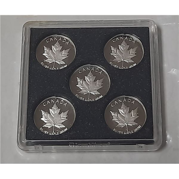 Canada Silvert Maple Gram - 1 Gram 999 Silver. (5 Coins)