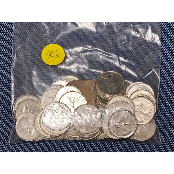 Bag of (54) Canadian 25 cent Coins