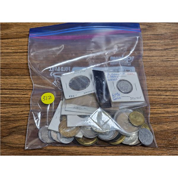 Bag of Assorted Foreign Coins, Tokens, Trade Dollars