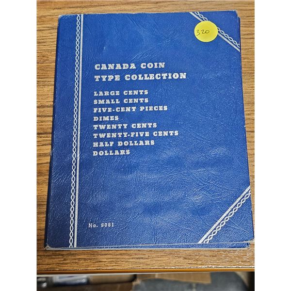 Canada Coin Type Collection Book.  Inc. 1917 Large Cent, 1914 and 1917 Dime, 1926 Nickel